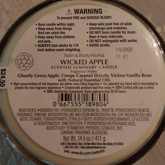 Bath and Body Works Wicked Apple 14.5 oz Halloween Candle with Spiderweb Top - Picture 5 of 8